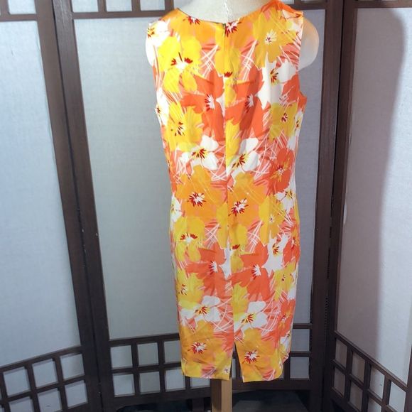 100% silk sheath dress/Casual Corner/ yellows, oranges/white/sleeveless/lined - Picture 4 of 14